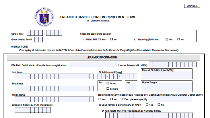 You are currently viewing Annex-1_Enhanced-BEEF Fillable Enrollment Form for SY 2022 – 2023